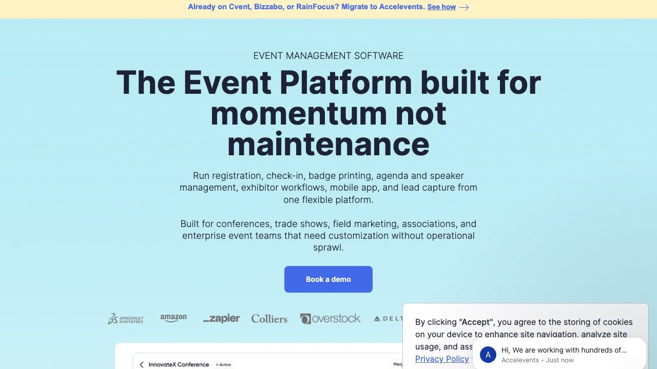 Accelevents homepage screenshot