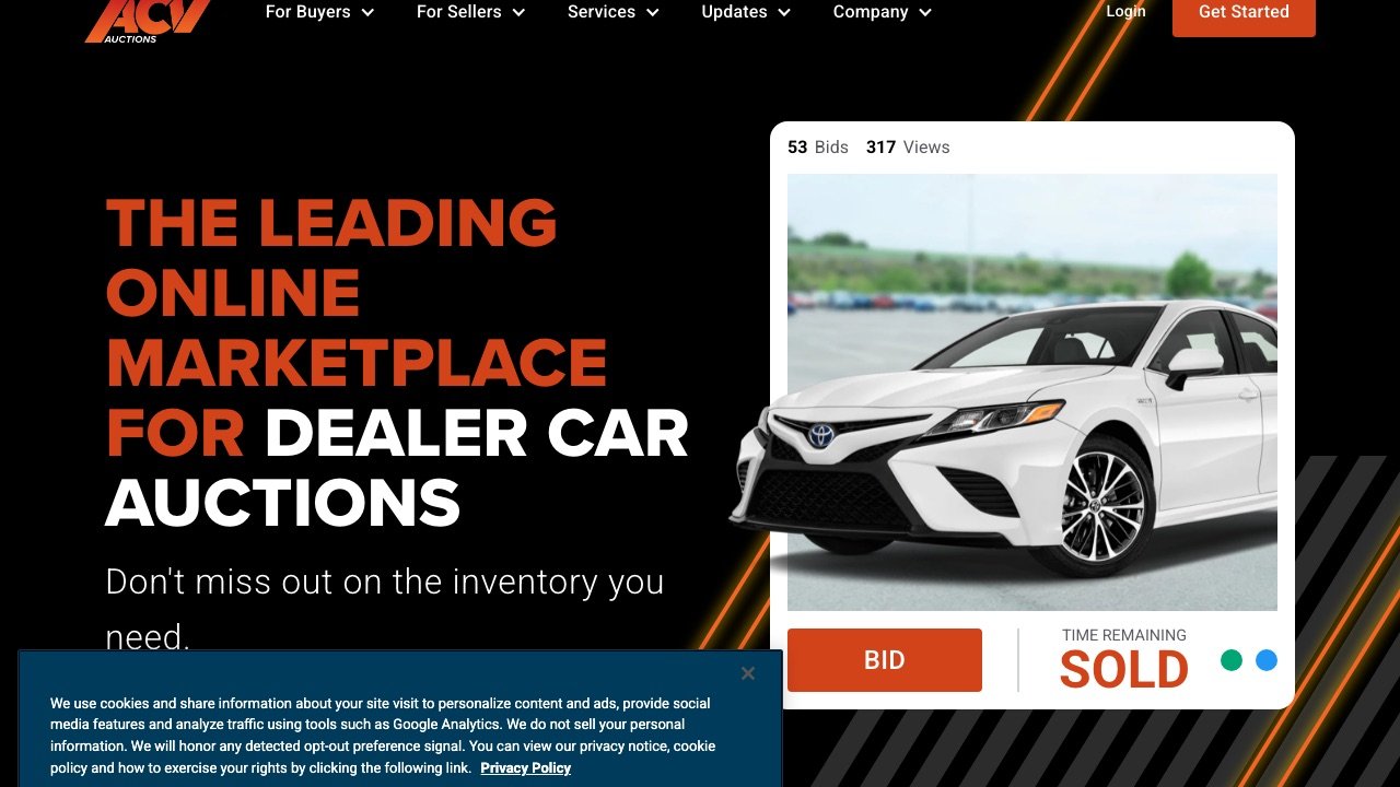 ACV Auctions homepage screenshot