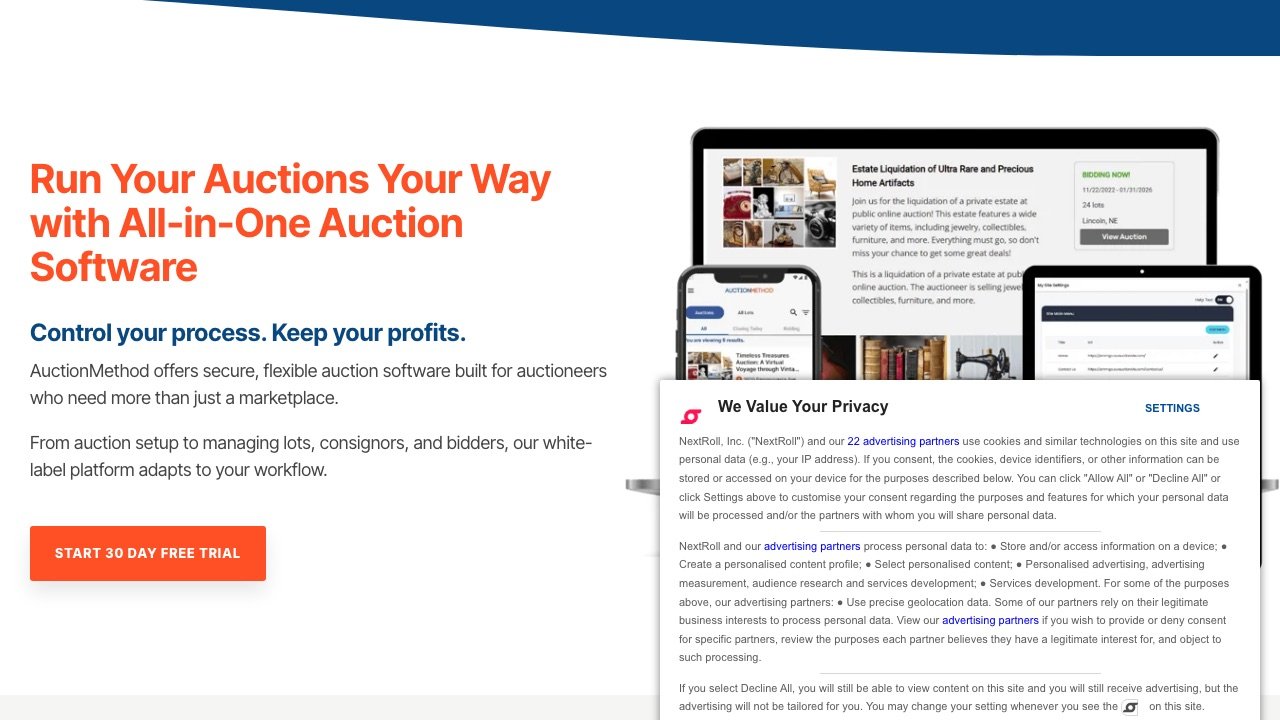 AuctionMethod homepage screenshot