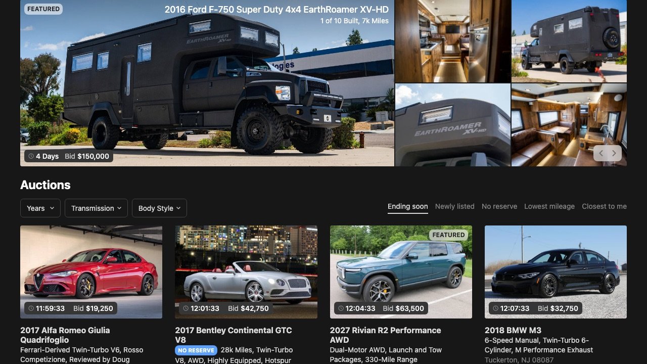 Cars & Bids homepage screenshot