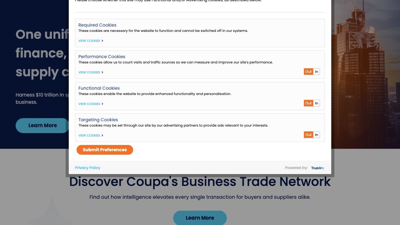 Coupa homepage screenshot