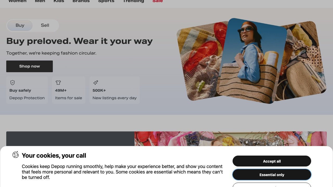 Depop homepage screenshot