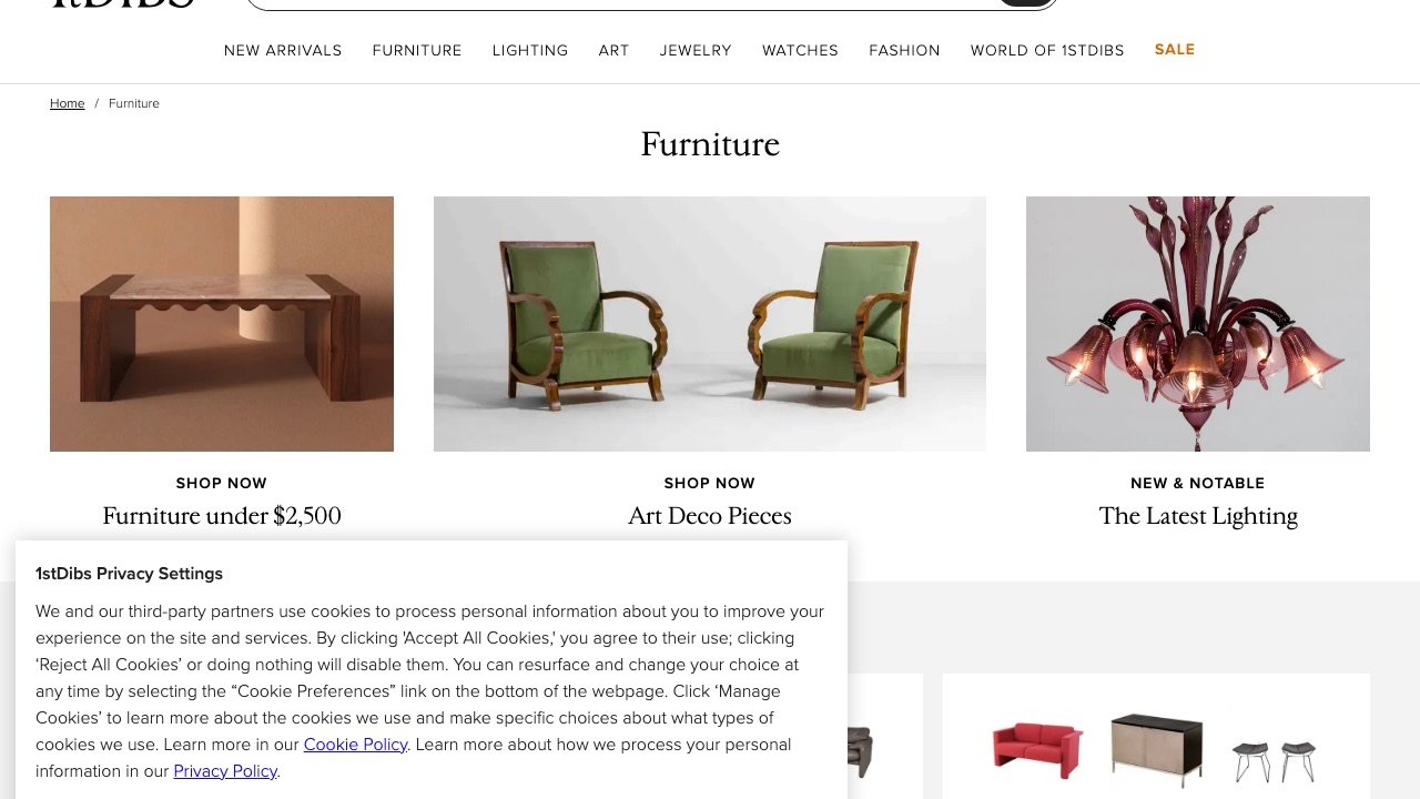 1stDibs homepage screenshot