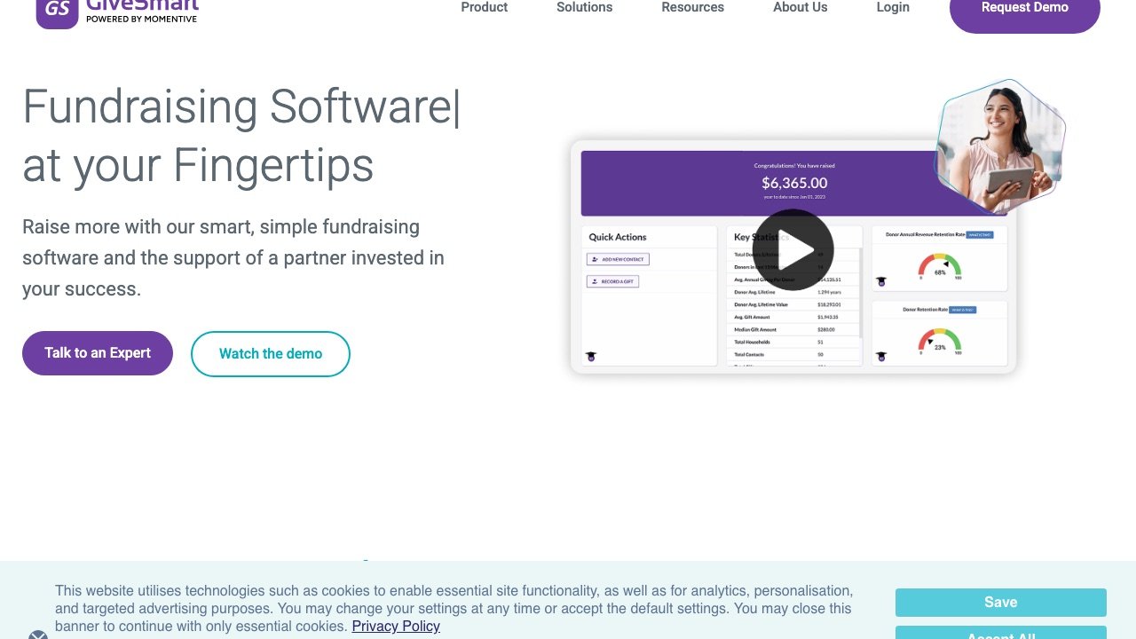 GiveSmart homepage screenshot