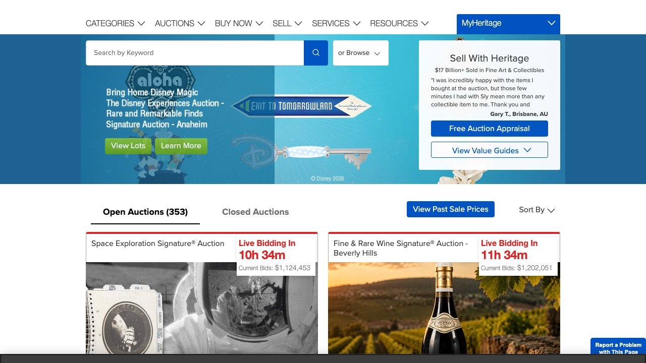 Heritage Auctions homepage screenshot