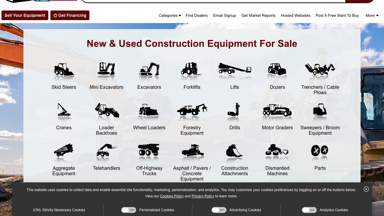 Machinery Trader homepage screenshot