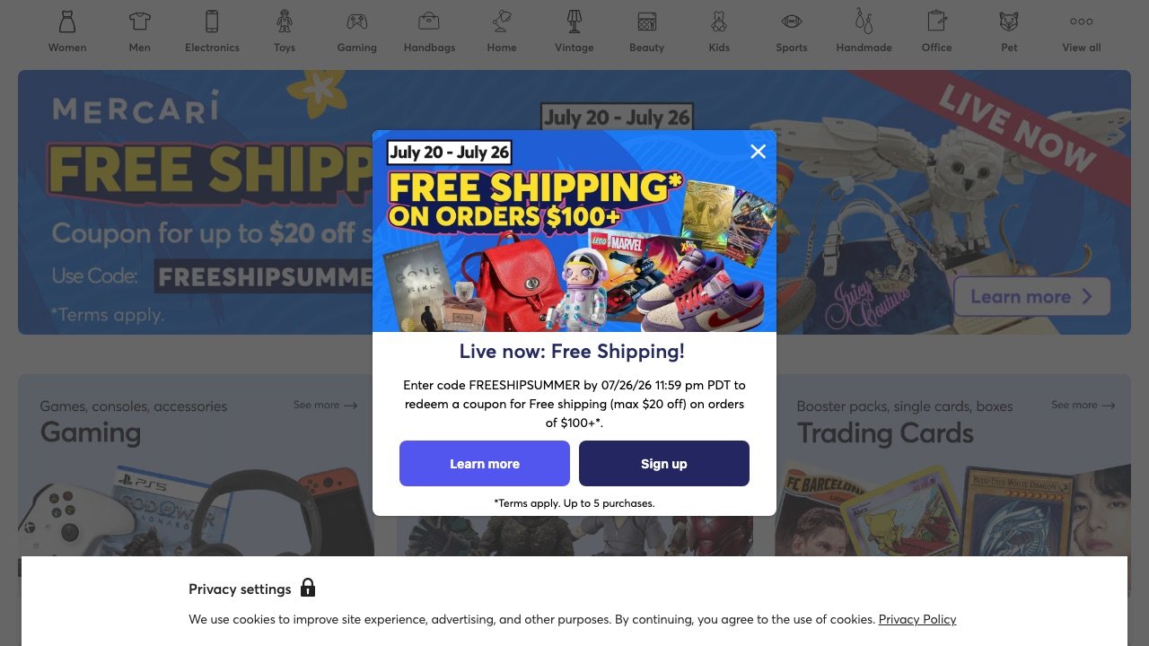 Mercari homepage screenshot