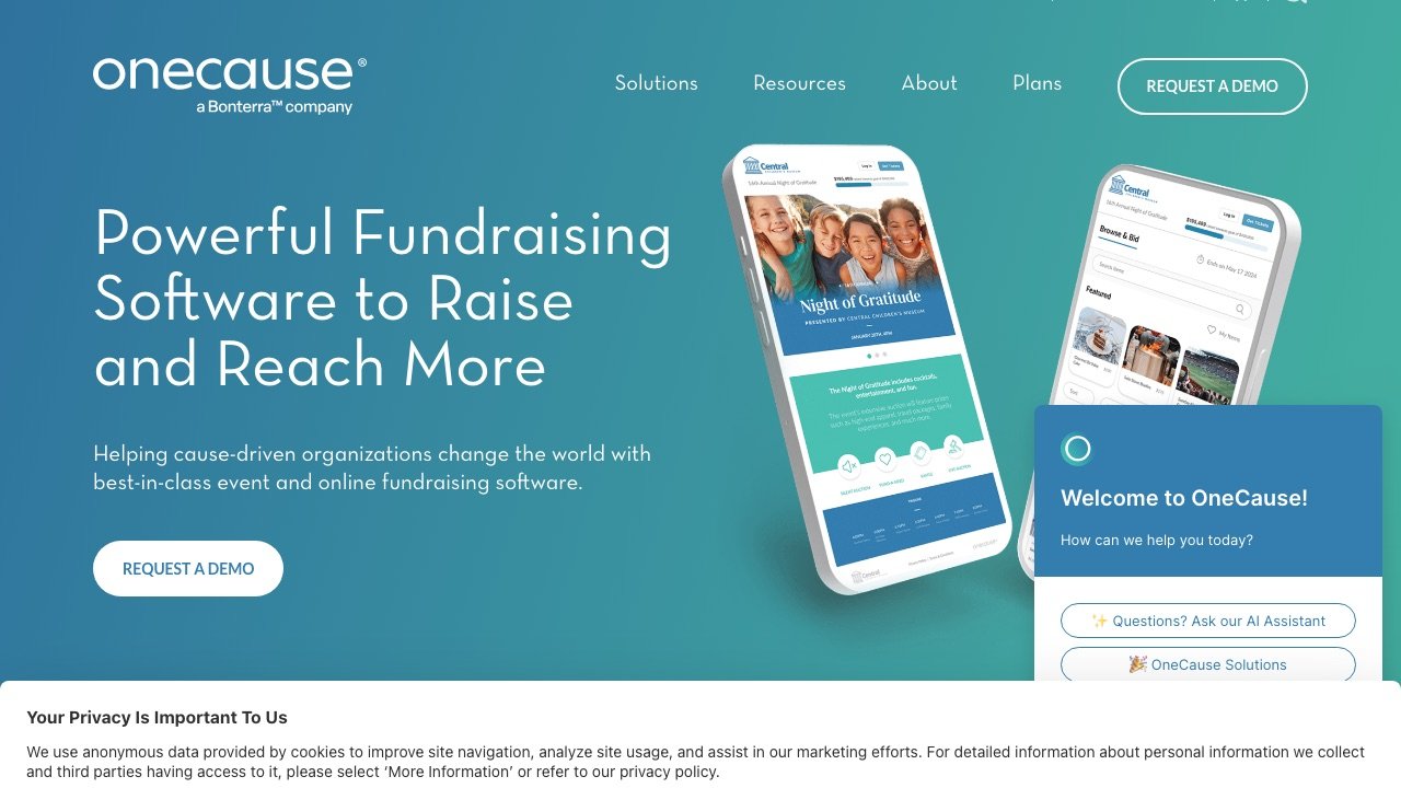 OneCause homepage screenshot