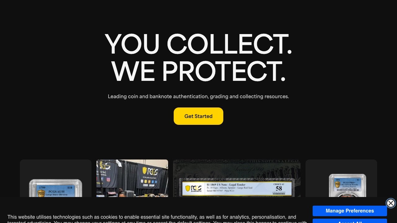 PCGS homepage screenshot