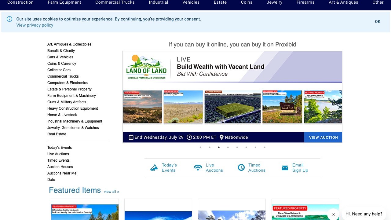 Proxibid homepage screenshot