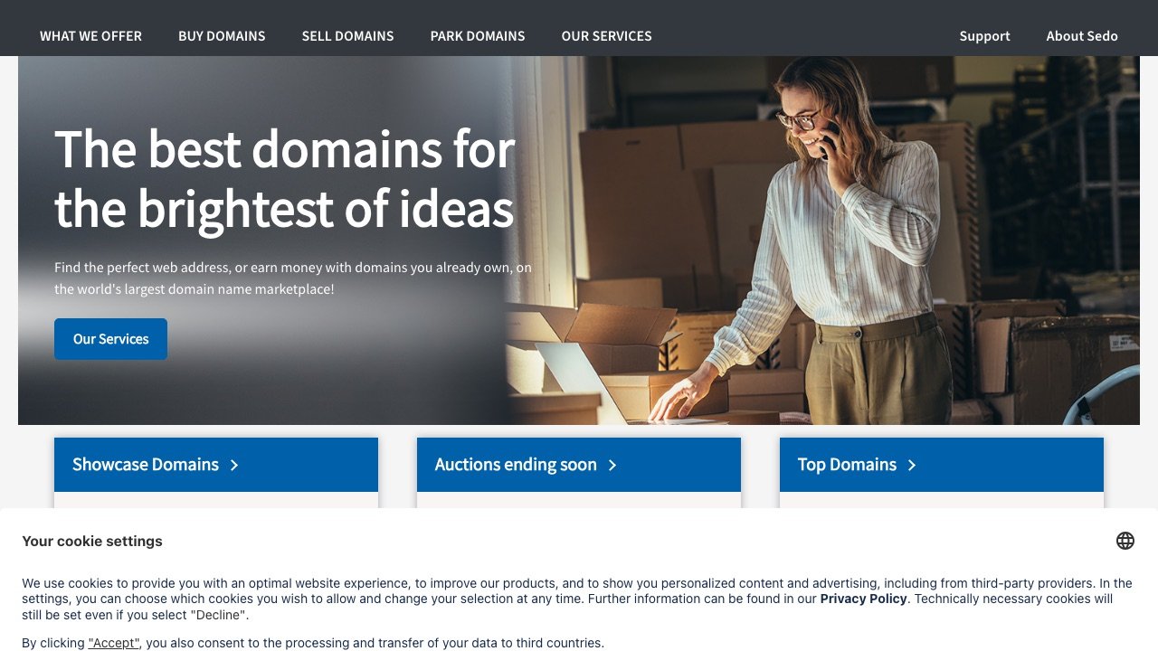 Sedo homepage screenshot