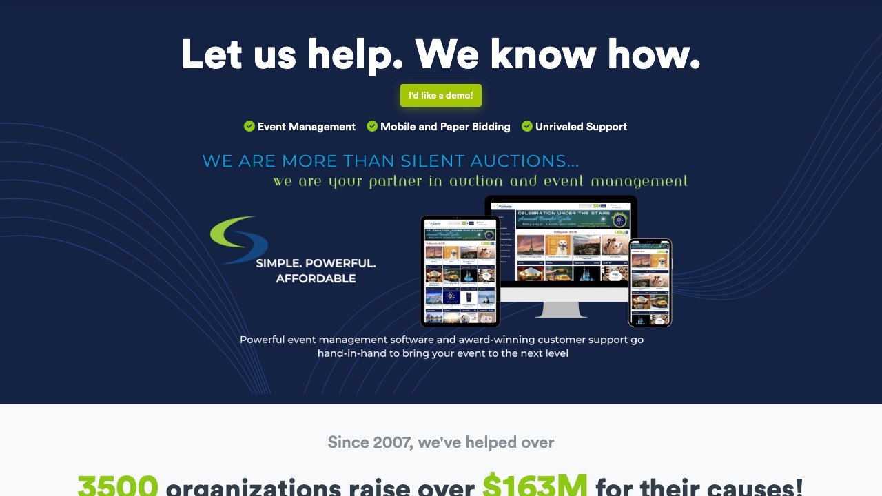Silent Auction Pro homepage screenshot