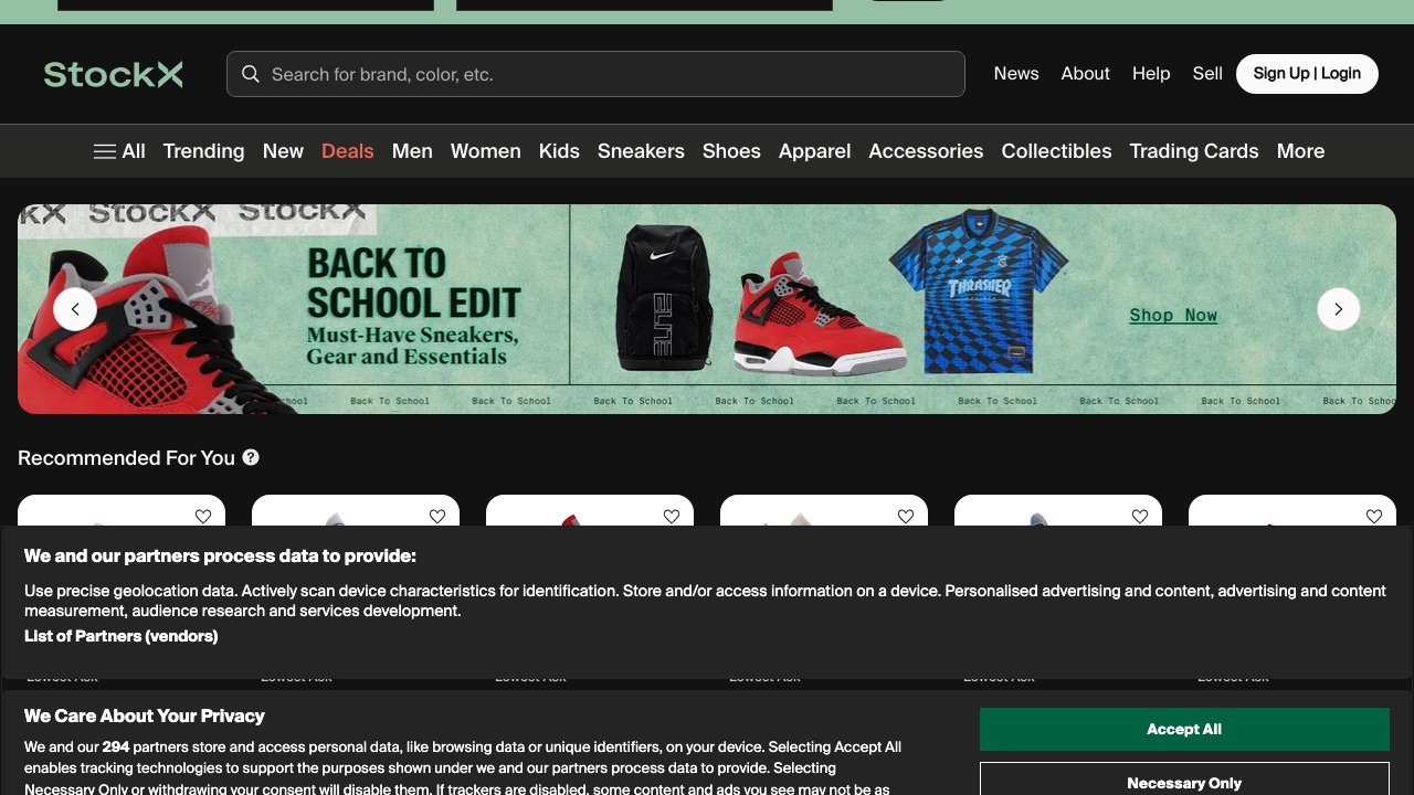 StockX homepage screenshot