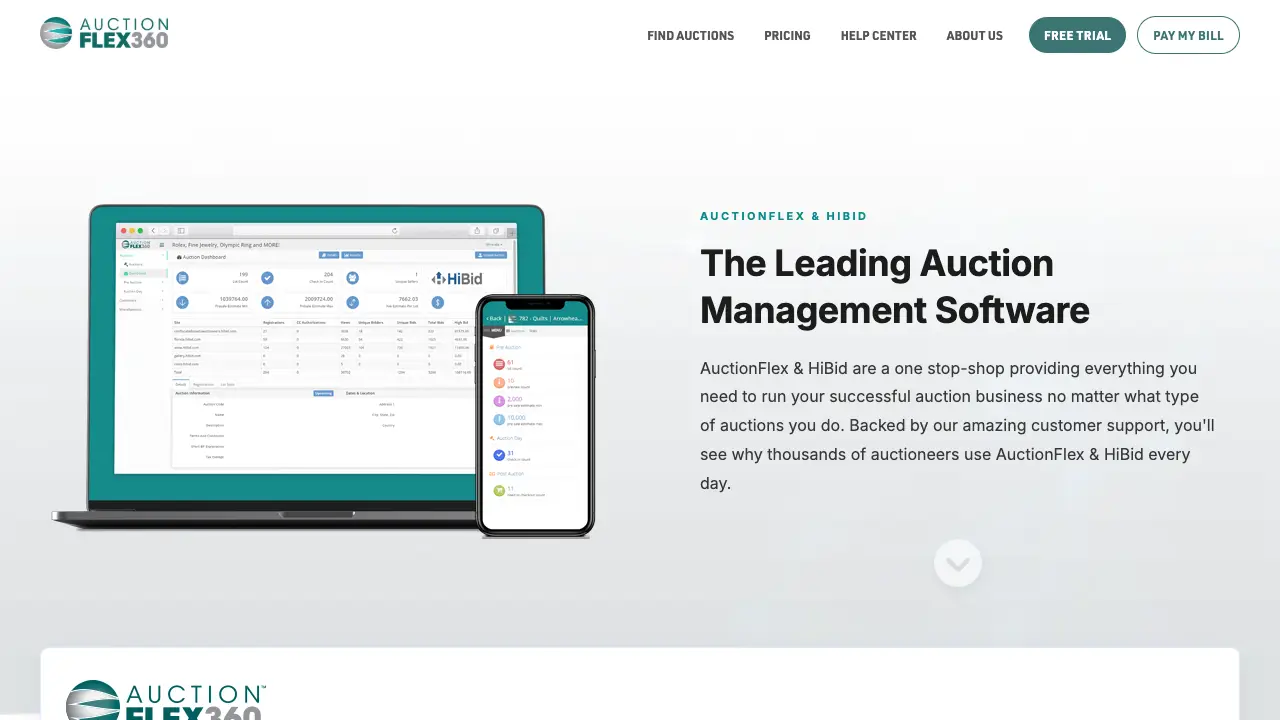 Auction Flex auction management software homepage