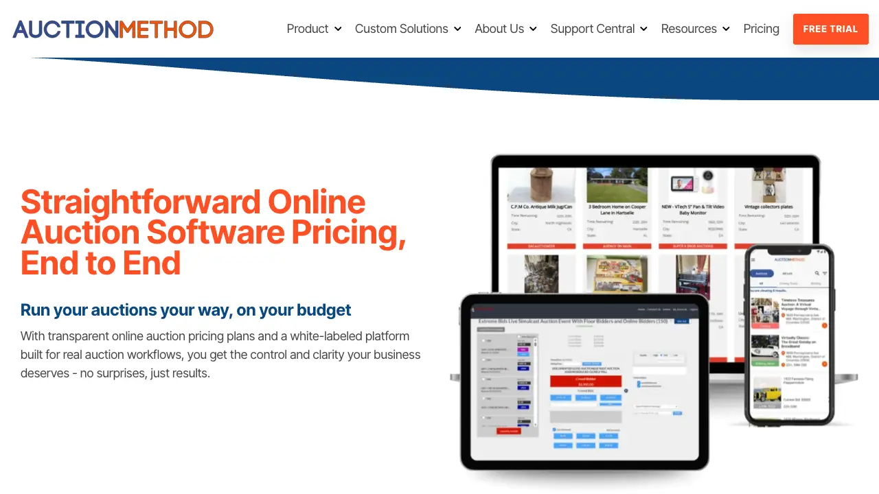 AuctionMethod online auction software pricing page
