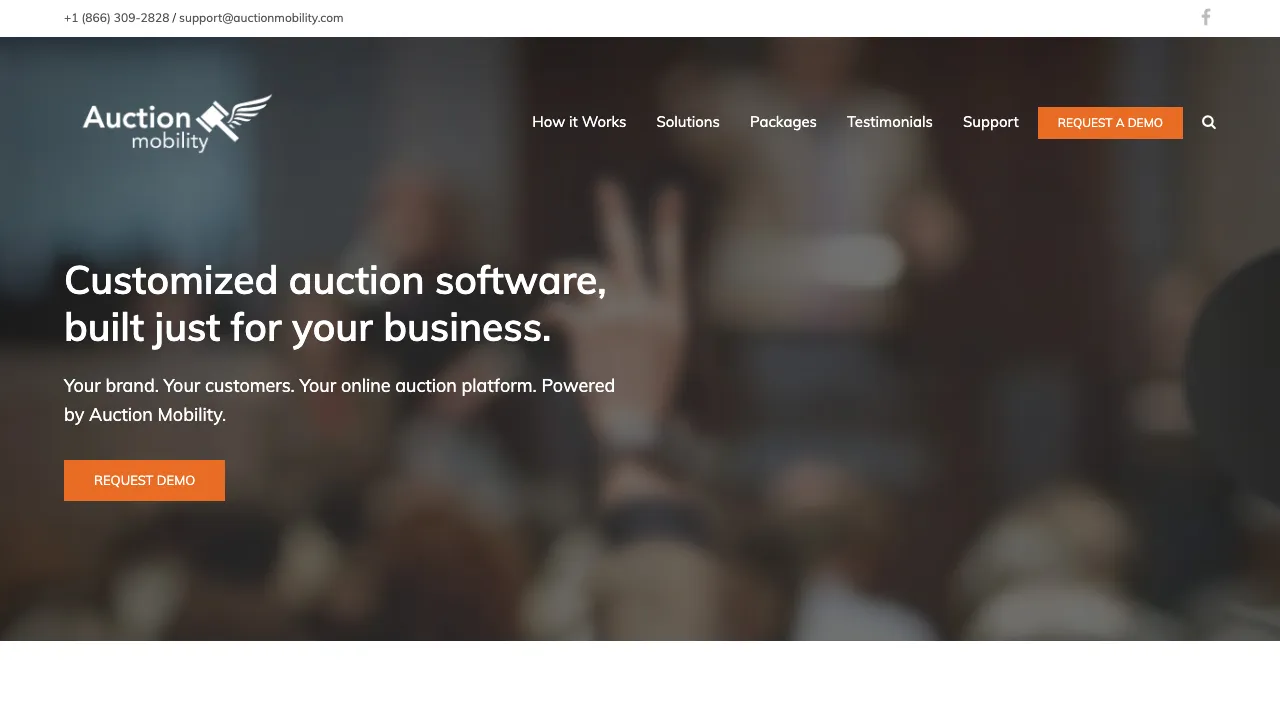 Auction Mobility homepage for customized auction software