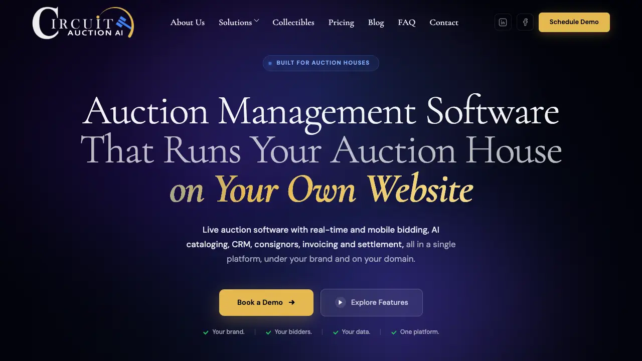 Circuit Auction homepage for auction management software