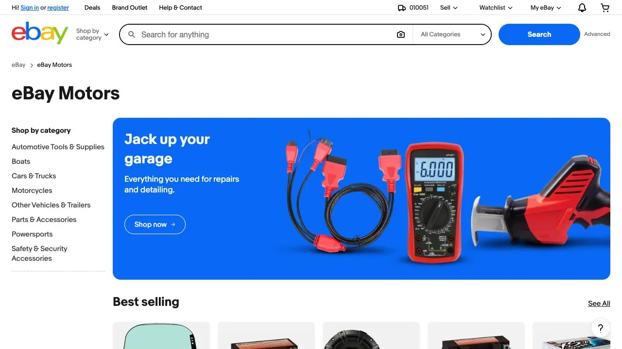 eBay Motors homepage screenshot