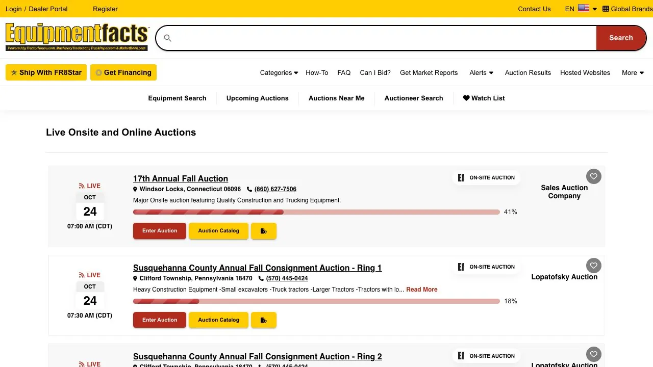 EquipmentFacts homepage screenshot