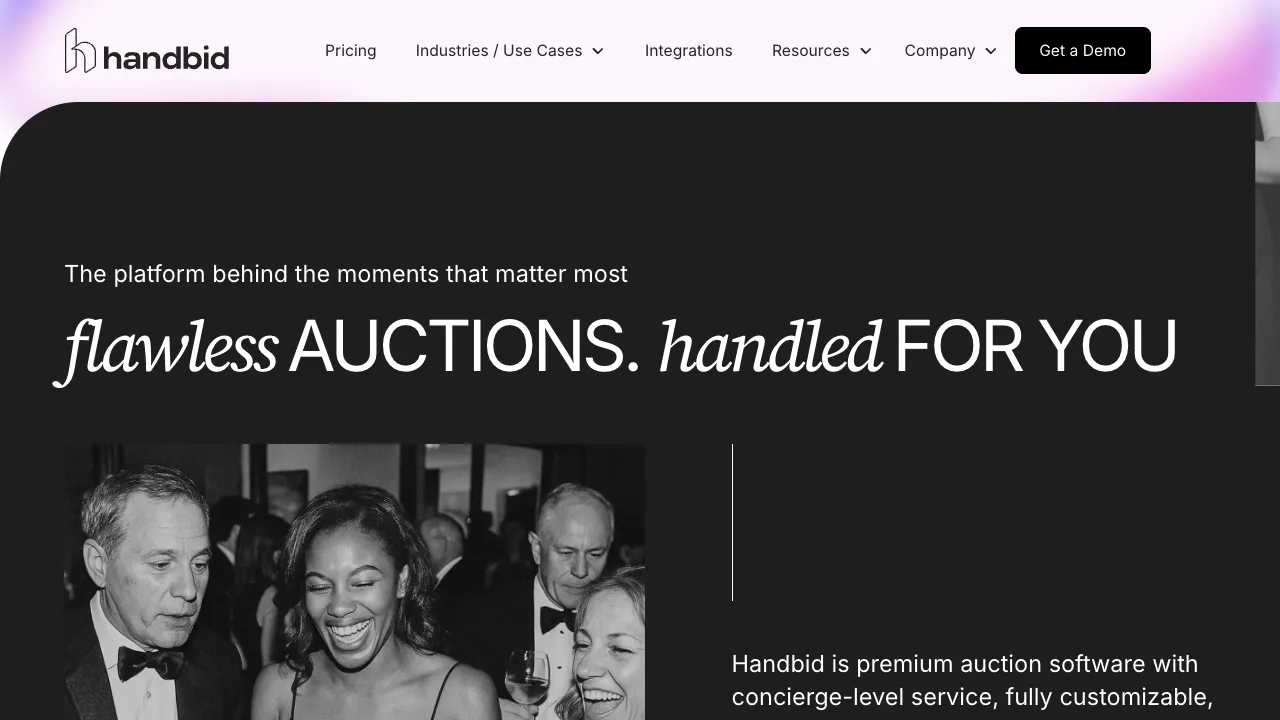 Handbid homepage for fundraising auction technology
