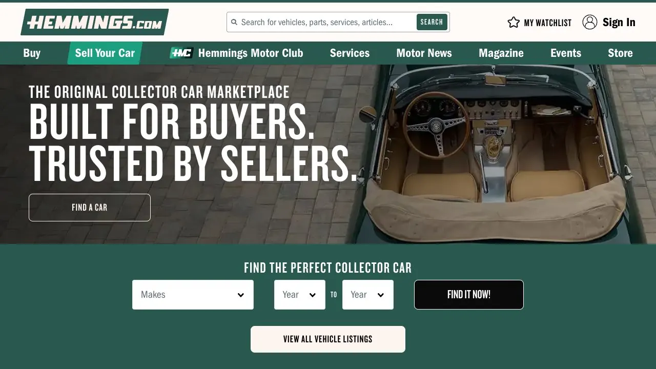 Hemmings homepage screenshot