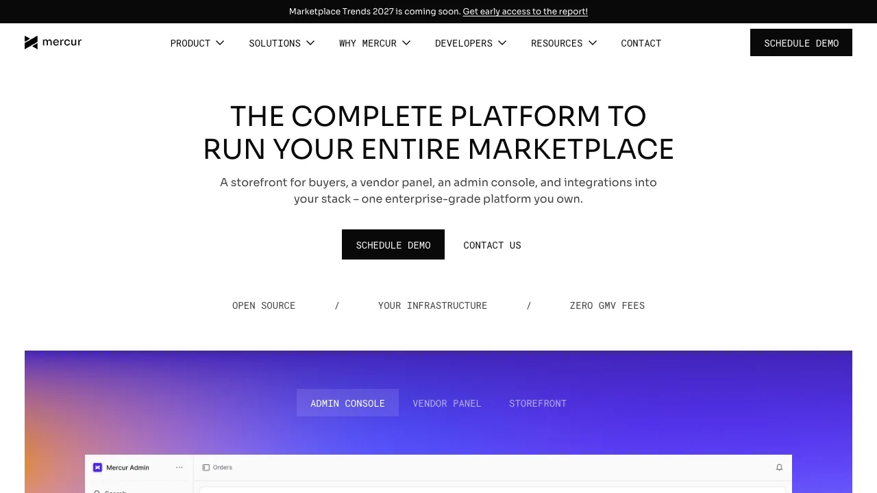 Mercur open-source multi-vendor marketplace platform homepage