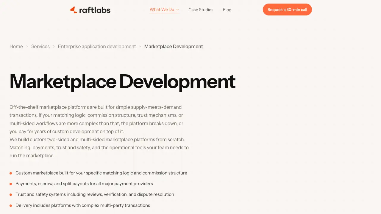 RaftLabs marketplace development services page