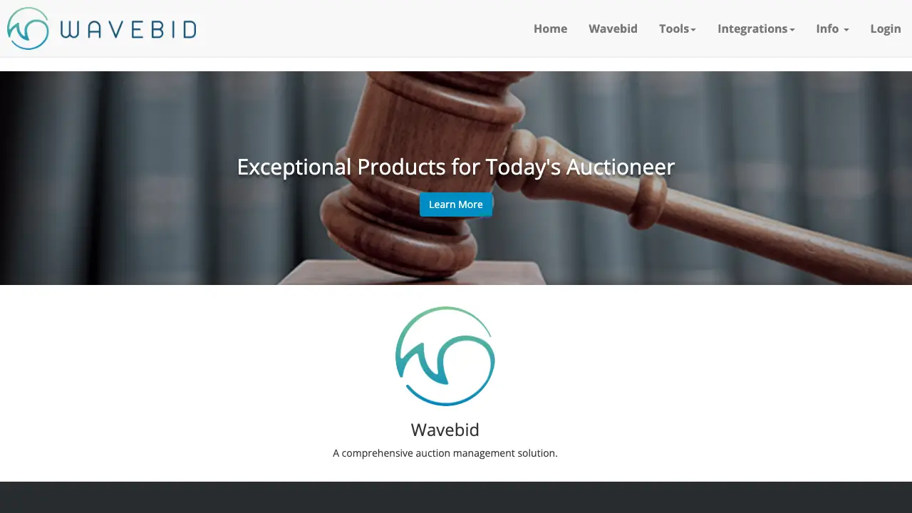 Wavebid auction management software homepage